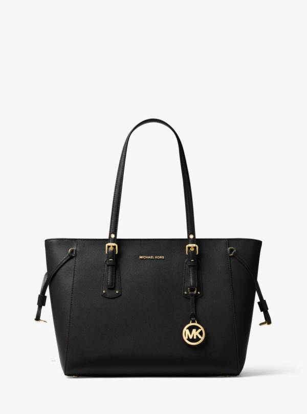 Damske Prenosná Taška Michael Kors Voyager Medium Crossgrain Leather Čierne - Kabelky Michael Kors Outlet | ZOYNX-4072